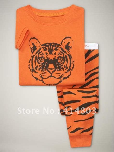 Children Summer Short Sleeve Orange Tiger Sleeping Wear Girlsboys