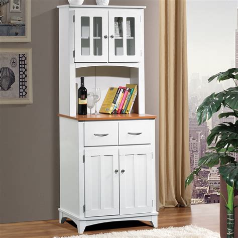 Home Source Brook White And Cherry Tall Microwave Cart With Storage