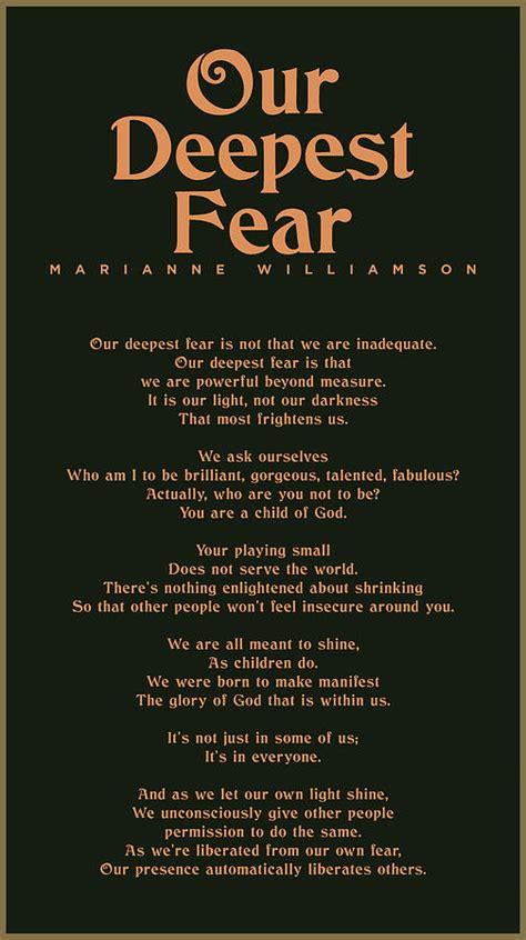 Our Deepest Fear Marianne Williamson Poem Typography Print Digital