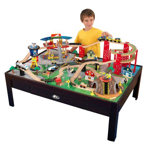 Kidkraft Airport Express Espresso Wooden Train Set And Table With 91
