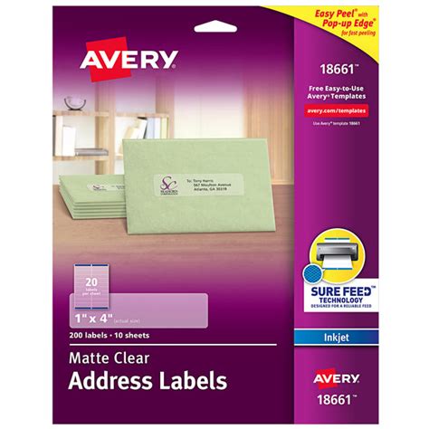 Avery® 18661 Easy Peel 1 X 4 Matte Clear Inkjet Printer Address