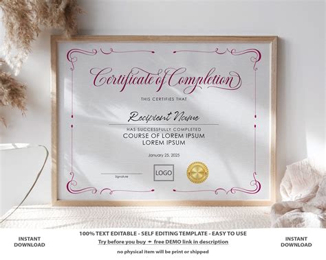 Certificate Of Completion Course Completion Template EDITABLE