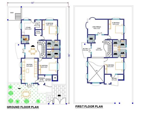 50x80 Ft House Plan Autocad Drawing Download Dwg File Cadbull