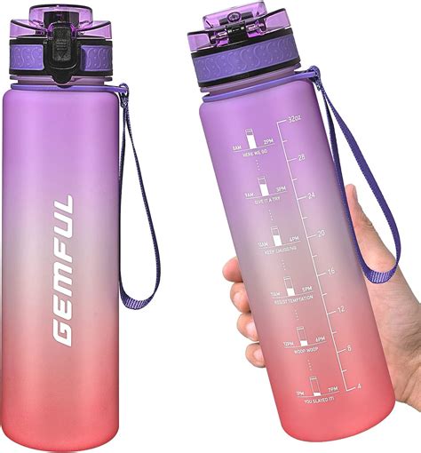 Gemful Water Bottle With Time Marking 1 Litre With Removable Straw