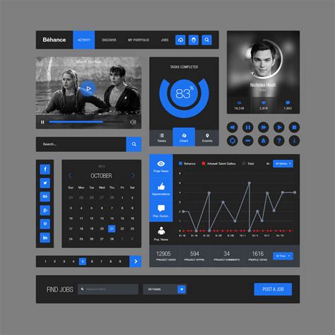 Behance Style Flat Ui Kitpsd Free Psds And Sketch App Resources For