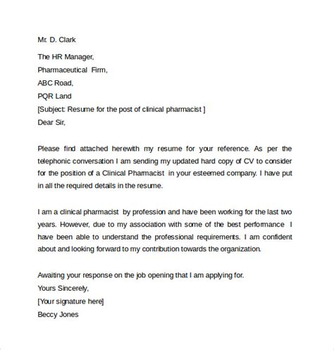 Pharmacist Release Letter Format Sample Resignation Letter