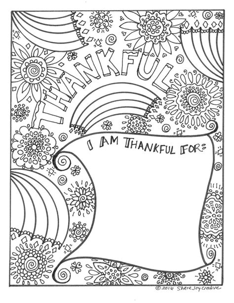 Thankful: I am thankful for... Coloring Page
