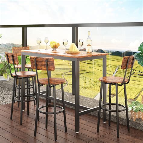 17 Stories 5 Piece Kitchen Table Set Bar Table And 4 Piece Chairs Industrial Counter Height