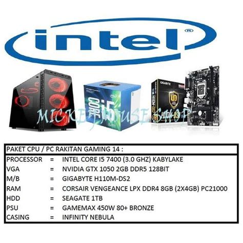 Jual PAKET CPU RAKITAN GAMING 14 . INTEL CORE I5 7400 . RAM 8GB . GTX