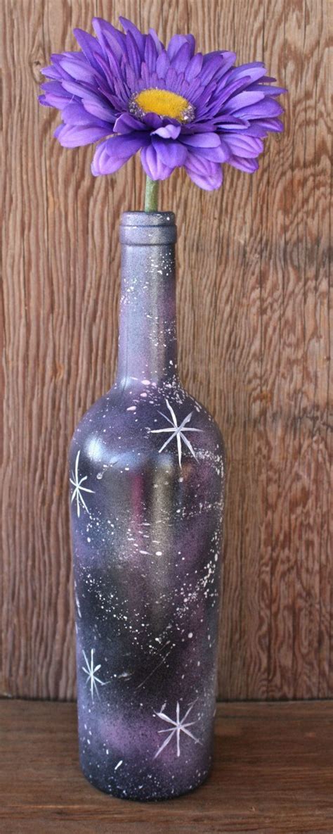 Galaxy Hand Painted Wine Bottle Vase By Lucentjane On Etsy 25 00 Paintedwinebottles