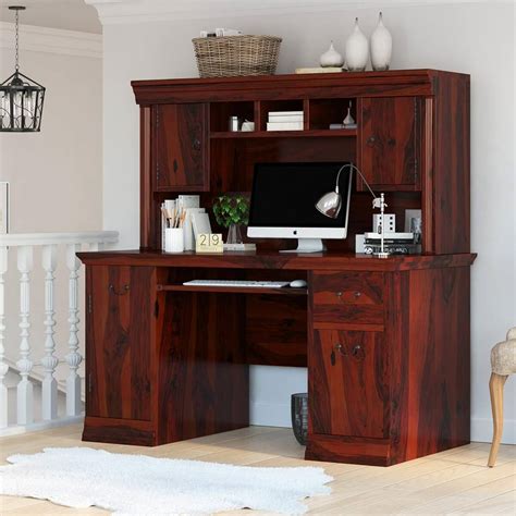 Brooten Rustic Solid Wood Home Office Computer Desk With Hutch