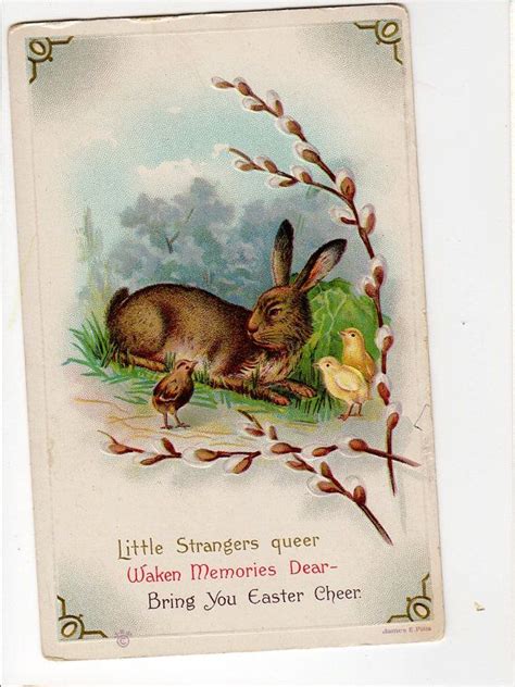 Happy Easter Rabbits Chicks And Egg Vintage Embossed Etsy Easter Rabbit Vintage Greeting