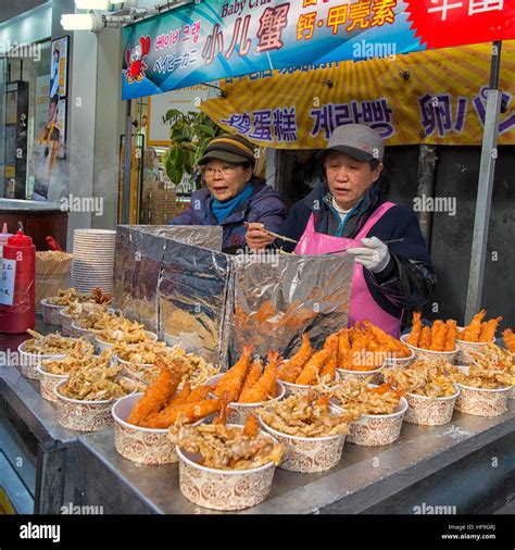 Street Food At Myeongdong Market In Seoul South Korea Stock Photo