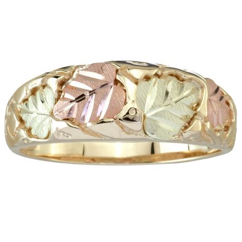 So make the ultimate statement of your love and dedication today! Tri-Color 10K Black Hills Gold Men's Wedding Ring with 12K Gold Leaves - BlackHillsGold.Direct ...