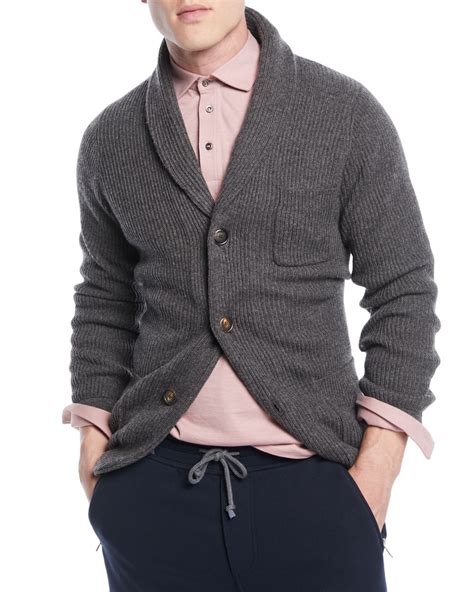Brunello Cucinelli Mens Cashmere Shawl Collar Cardigan Sweater