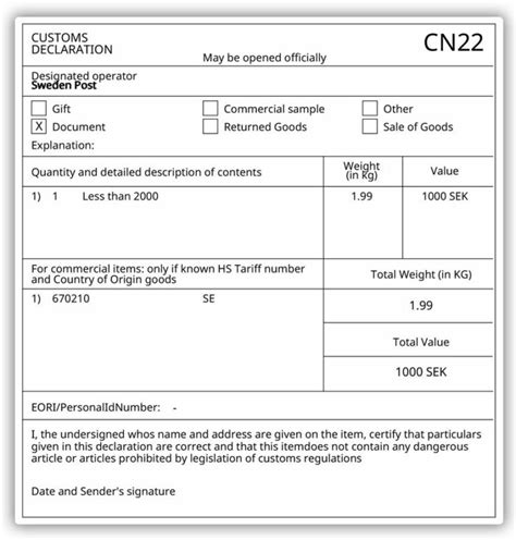 Print CN22 And CN23 Customs Declarations For PostNord