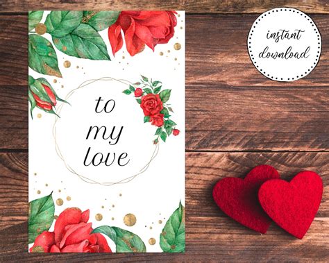 Printable Romantic Card 55 X 85 Card Valentines Day Etsy