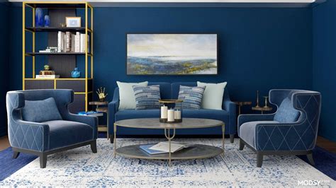 Elegant Blue Monochrome Living Room Traditionalclassic
