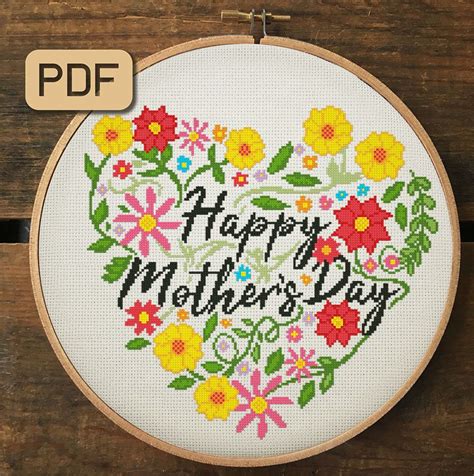 A list of cross stitch patterns available at everything cross stitch. Mother's Day Cross Stitch Pattern PDF Floral Heart | Etsy ...