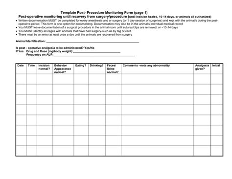 Template Post Procedure Monitoring Form