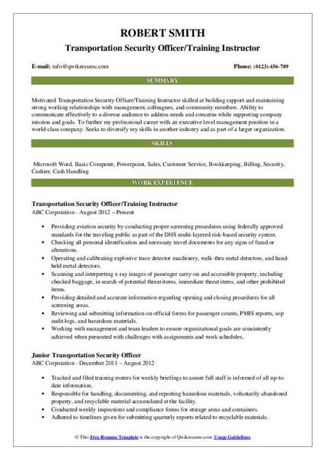 3 security officer professional summaries examples. Transportation Security Officer Resume Samples | QwikResume