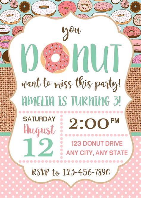 Donut Invitation Donut Party Birthday Invitation Donut Birthday