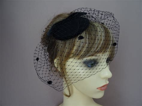 Black Funeral Hat Birdcage Veil Fascinator 50s 60s Etsy