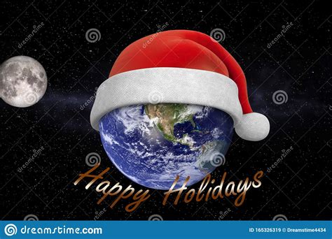 Christmas Background Planet Earth In The Starry Sky In Santa S Hat