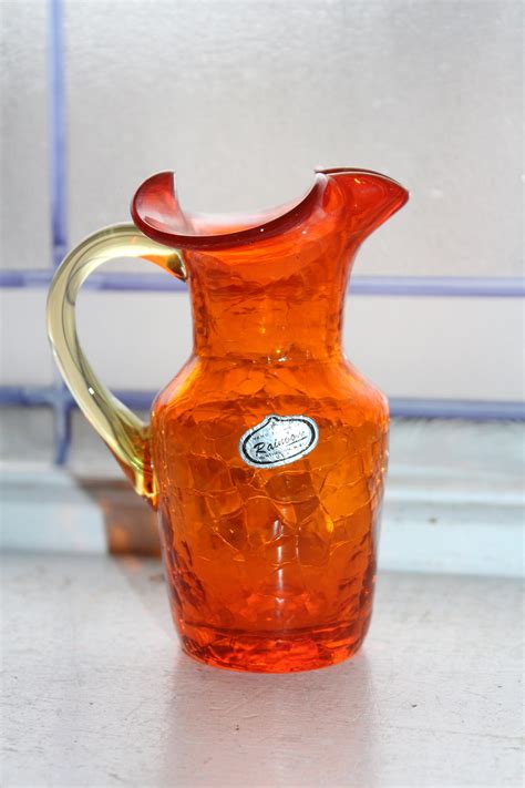 Vintage Orange Crackle Glass Cruet Pitcher Rainbow Art Glass