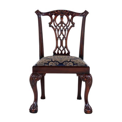 Chippendale Dining Chair Upholstered In Blue Damask