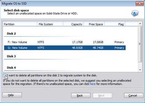 The operation of migrating os to ssd or hdd will delete and remove existing partitions and data on your target disk when there is not enough unallocated space on the target disk. How to migrate OS to SSD drive without reinstalling?