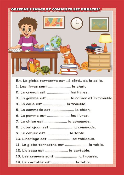French Prepositions Worksheet