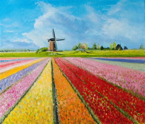 Tulip Field In Holland Hand Painted Oil Painting 35x30 Cm 138x118