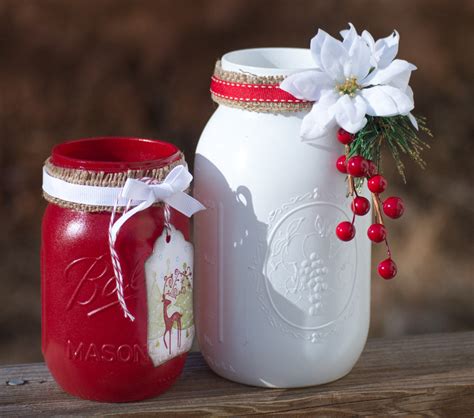 Fill the jar with christmas chocolates, candy cane, or other gifts, such as cat toys, dog treats, or spa items. Painted Mason Jars Christmas Decor Hand by WNCarolinaGirl