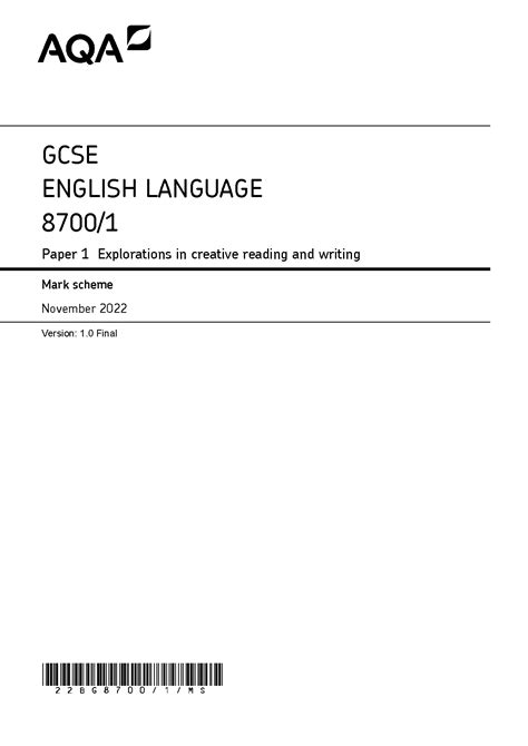 Aqa Gcse English Language Paper June Mark Scheme
