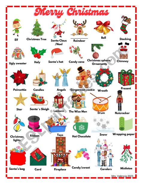 Christmas Pictionary Esl Worksheet By Zihuatl