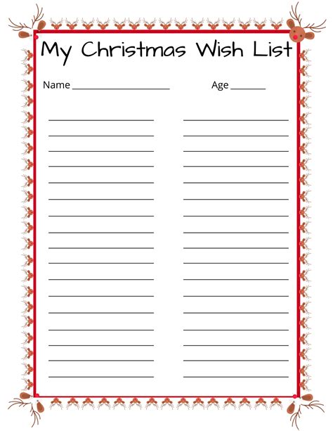 Christmas Wish List Template Free Printable