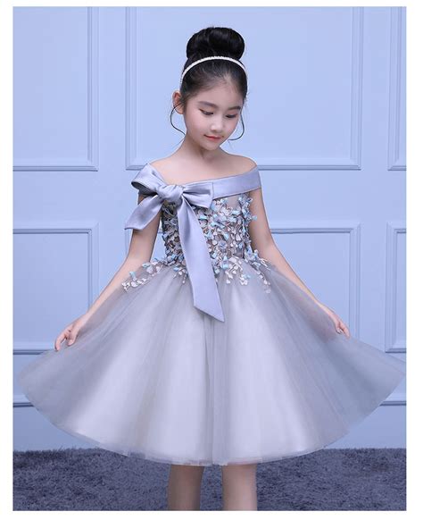 Silver Flower Girls Dresses For Wedding Gowns Shoulderless Lace