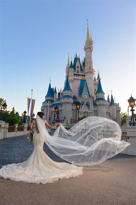 Beautiful Bridal Portrait In Front Of Cinderella Castle Photo