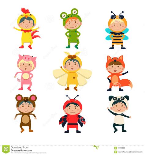 Cute Kids Wearing Animal Costumes Stock Vector Illustration Of