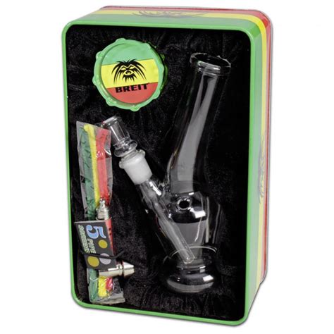 Breit Mini Bong Set With Grinder And Pure Pipe Black Leaf