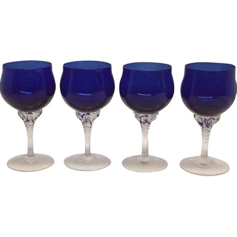 Sasaki Coronation Cobalt Blue Twisted Stem Wine Glass Set Of 4 Wine