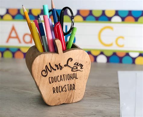 Personalized Teacher T Wooden Pencil Holder Teacher Appreciation