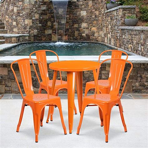 Flash Furniture 24 Round Orange Metal Indoor Outdoor Table Set With 4