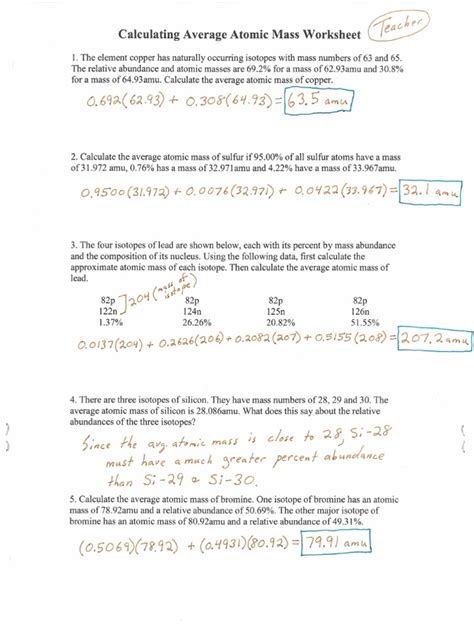 34 more average atomic mass worksheet answers