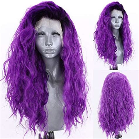 Purple Wig Long Wavy Synthetic Lace Front Wig Heat