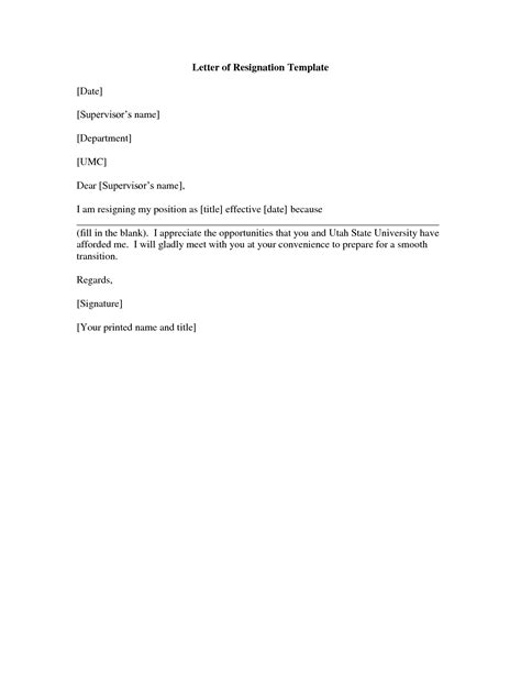 Resignation Letter Template Free Printable Printable Templates