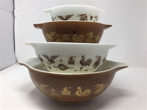 Vintage Pyrex Early American Pattern Cinderella Mixing Bowls - Etsy UK