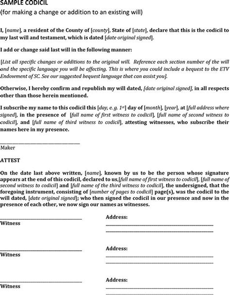 Free Printable Codicil Form 2023 Calendar Printable