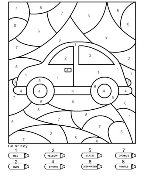 Easy Car Color By Number Coloring Page Free Printable Coloring Pages